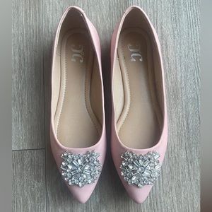 Journee Pointed Toes Pink Flats with Rhinestone Embellishment